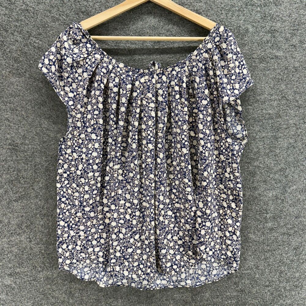 New LC Lauren Corad Blouse Women 0X Plus Blue Floral Short Sleeve Round Neck
